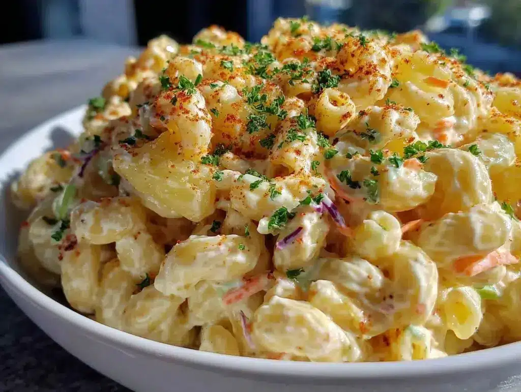 creamy hawaiian macaroni salad - featured image
