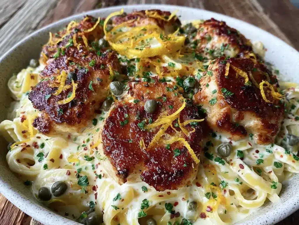 creamy lemon chicken piccata pasta - featured image