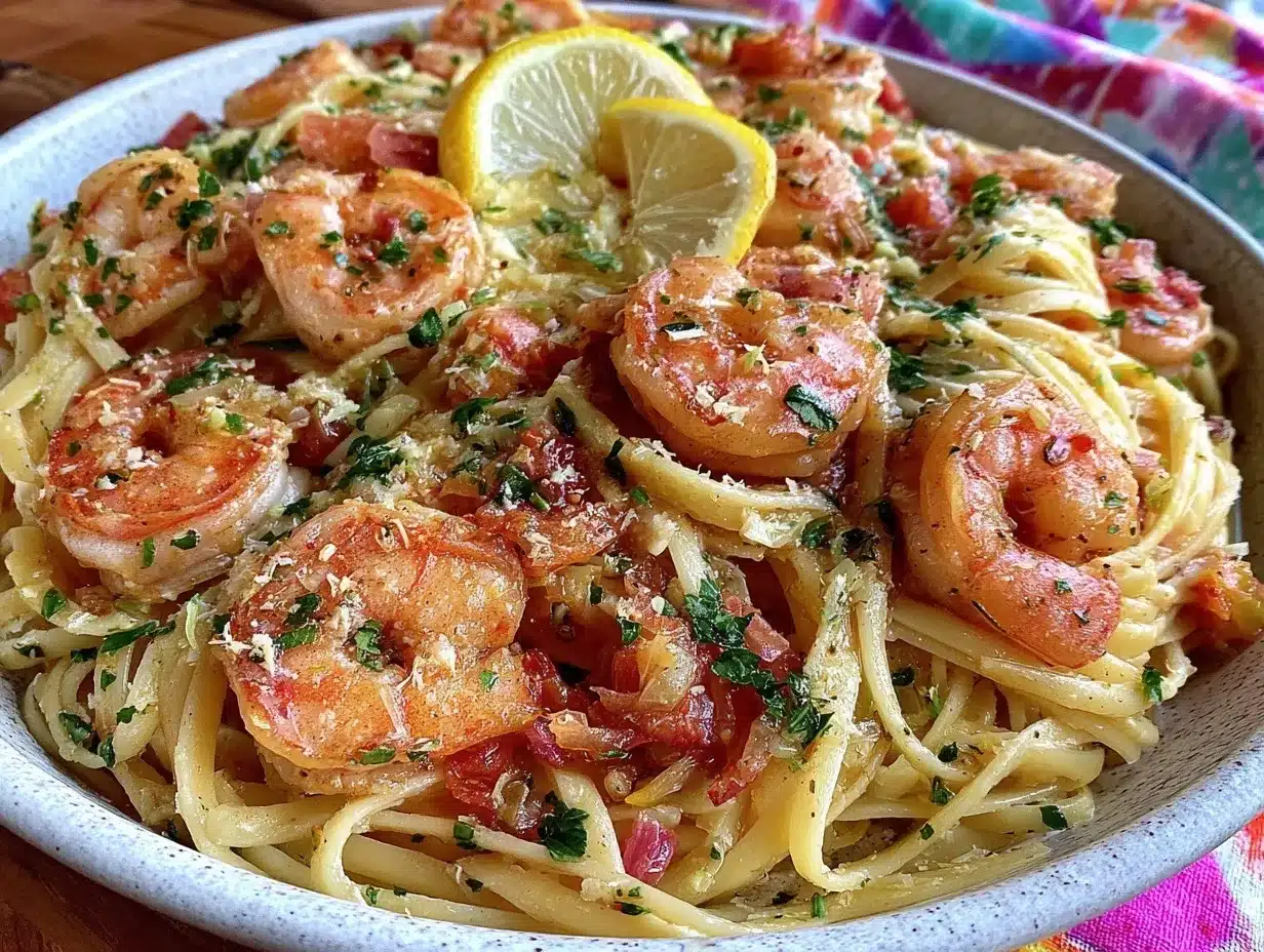 creamy one-pot lemon garlic shrimp linguine preparation steps