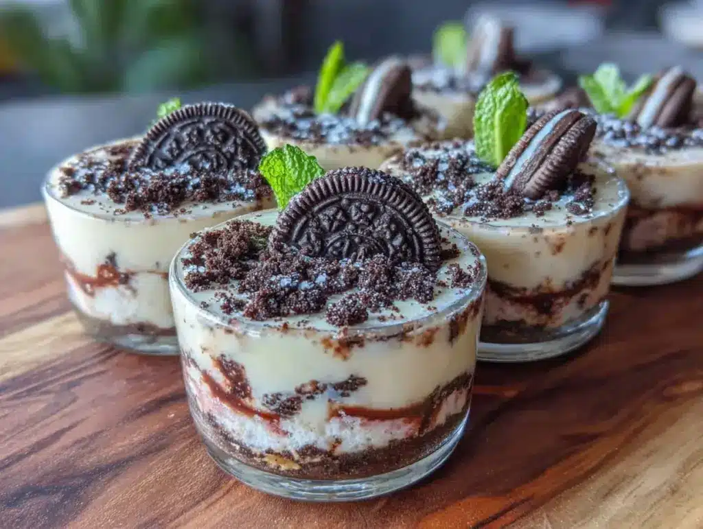 creamy Oreo dirt cup dessert shooters - featured image