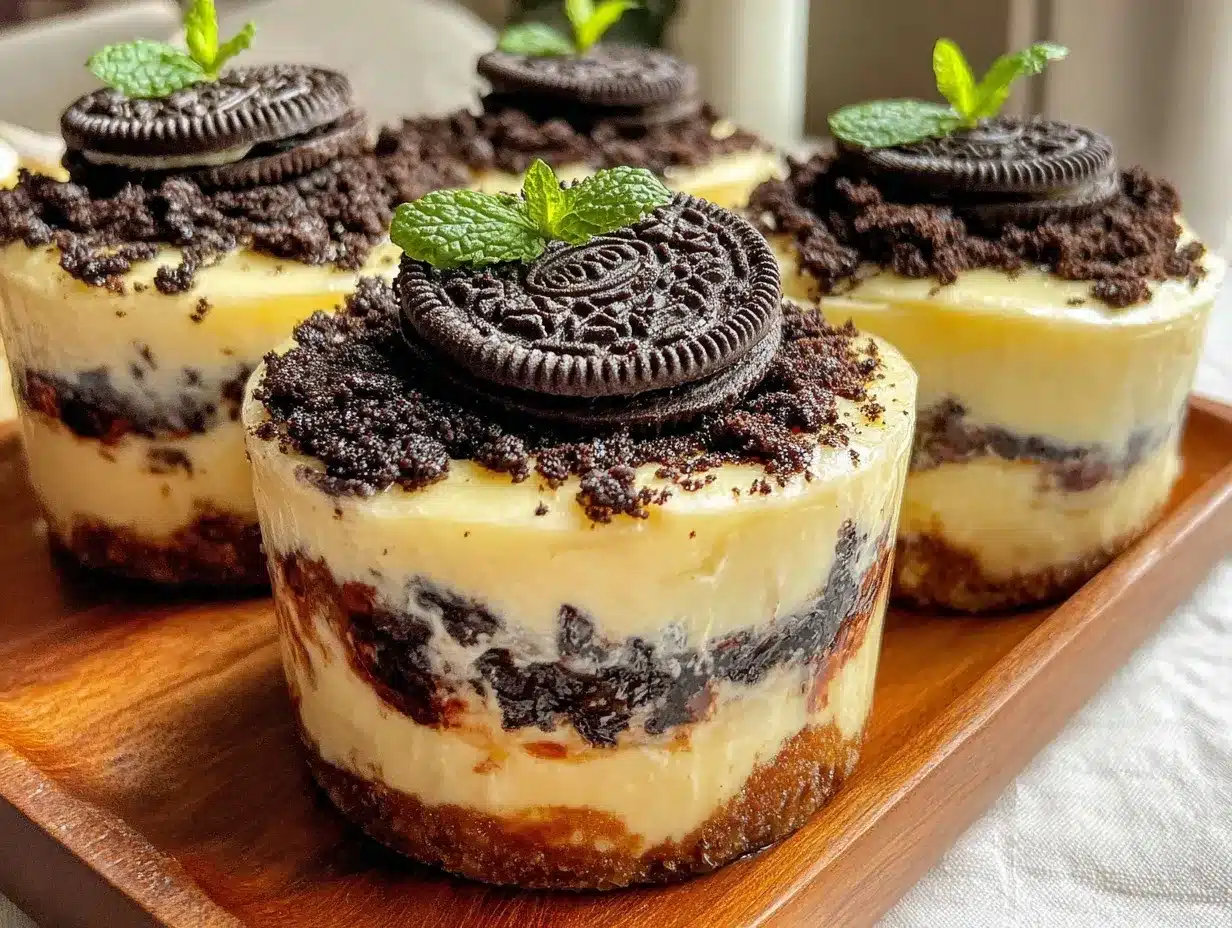 creamy Oreo dirt cup dessert shooters preparation steps