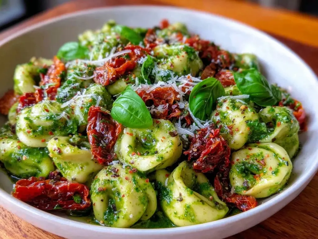 creamy pesto tortellini salad - featured image