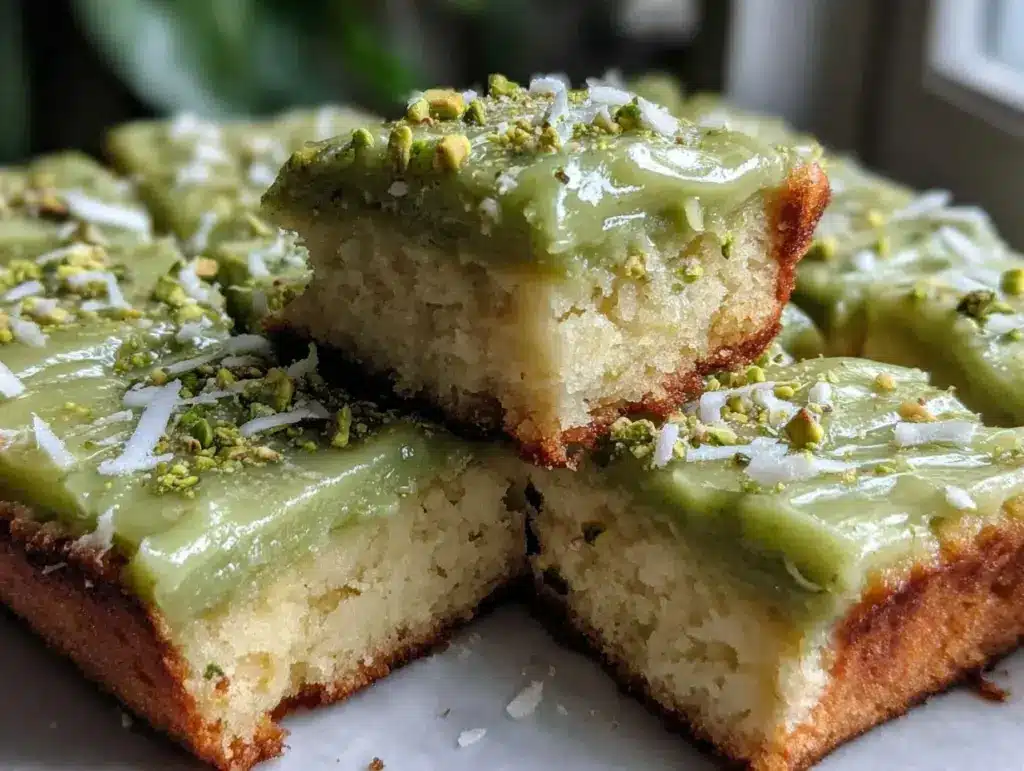 creamy pistachio pudding poke cake - featured image