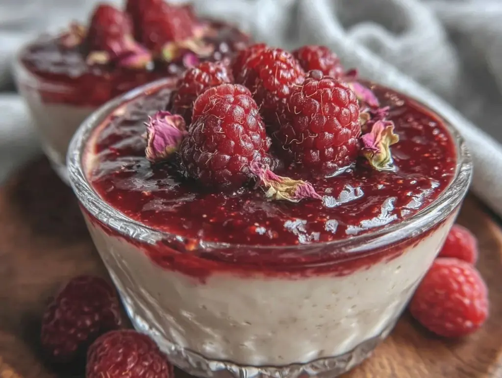 creamy raspberry rose water panna cotta - featured image