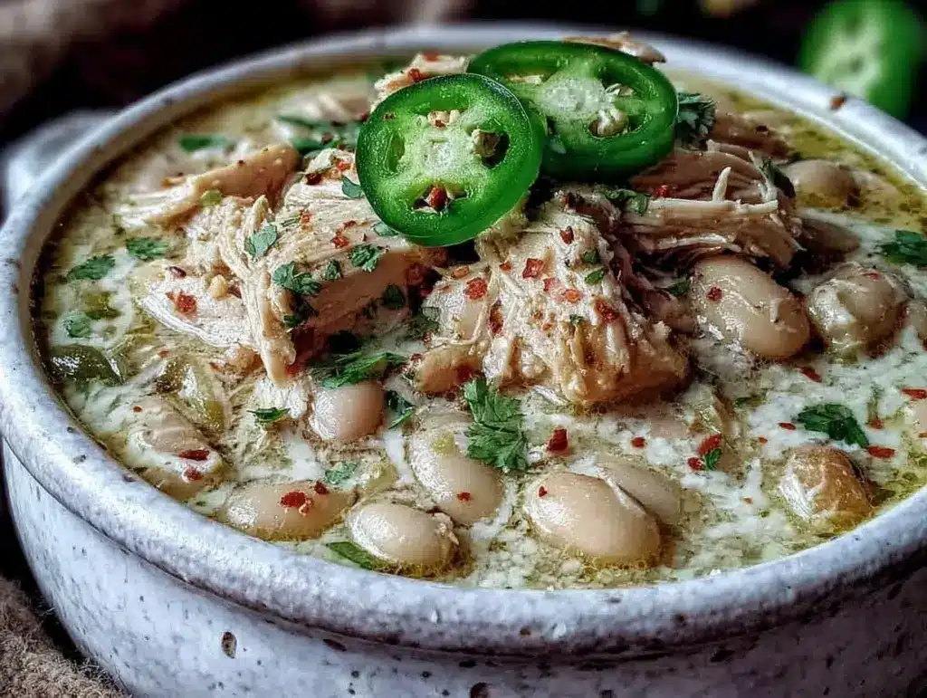creamy slow cooker white chicken chili - featured image