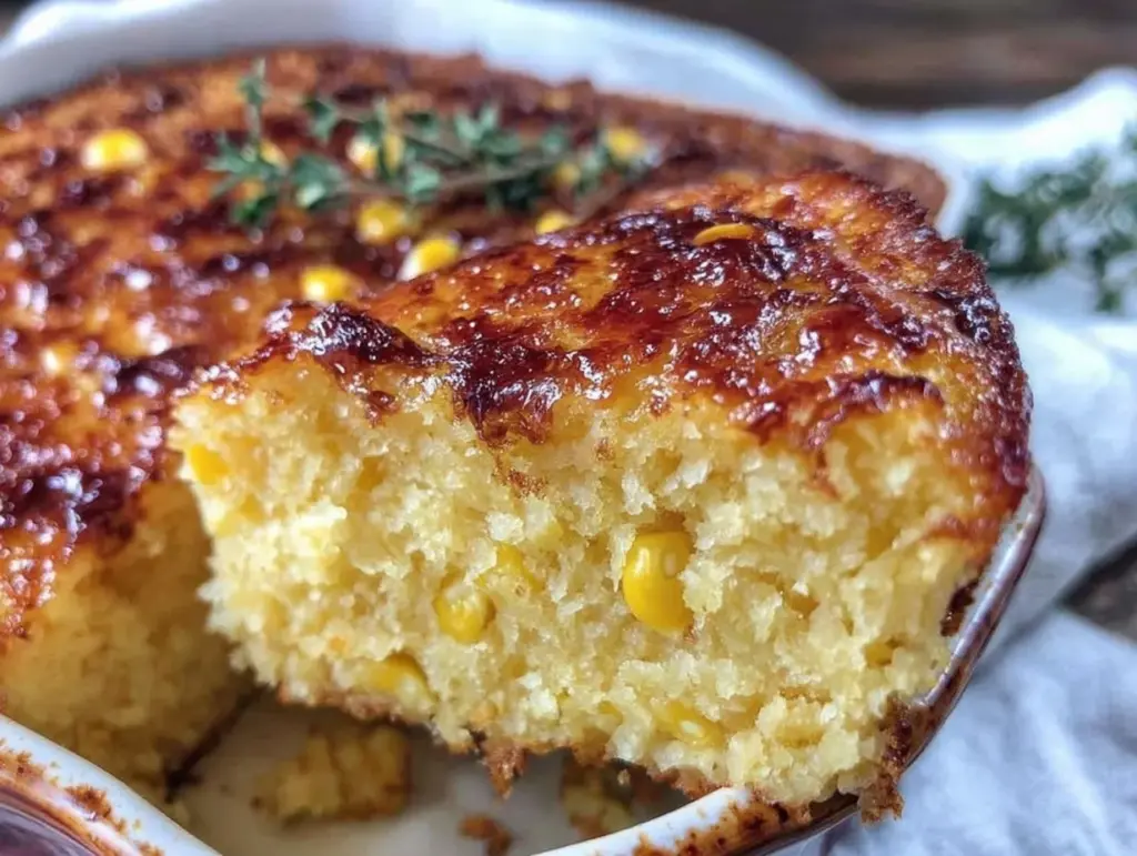 creamy southern corn pudding casserole - featured image