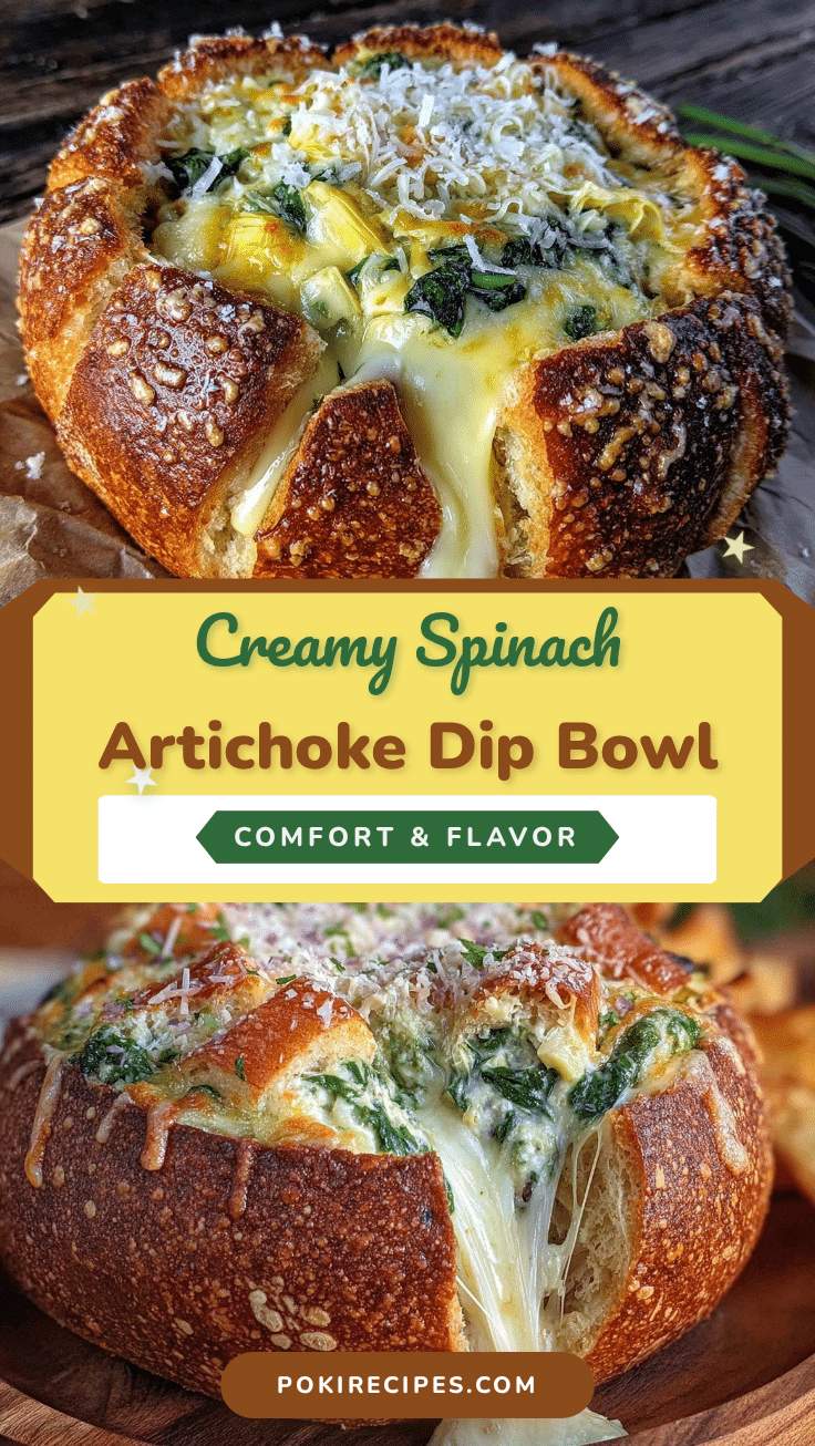 creamy spinach artichoke dip stuffed bread bowl recipe
