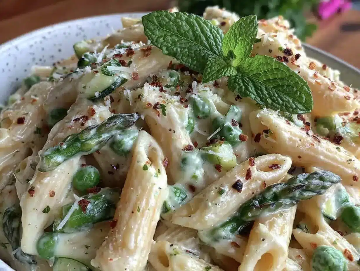 creamy spring vegetable penne preparation steps