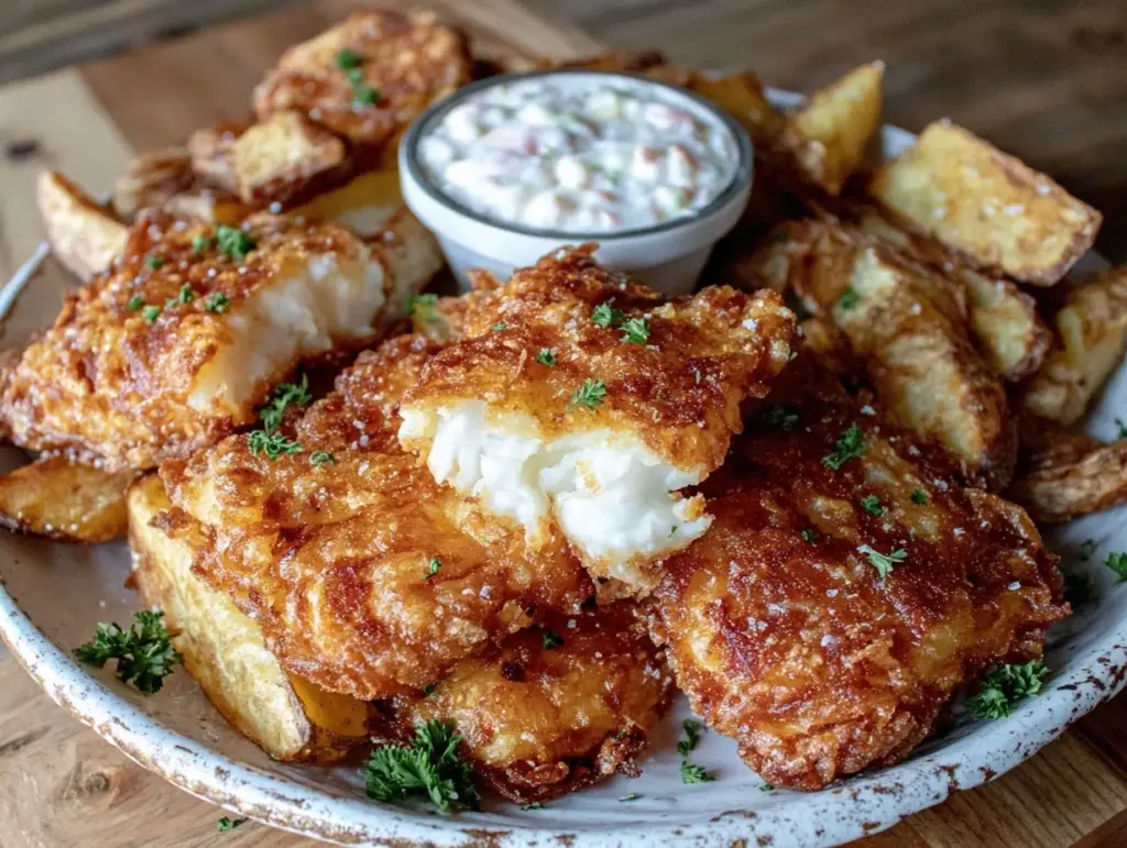 crispy baked fish and chips - featured image