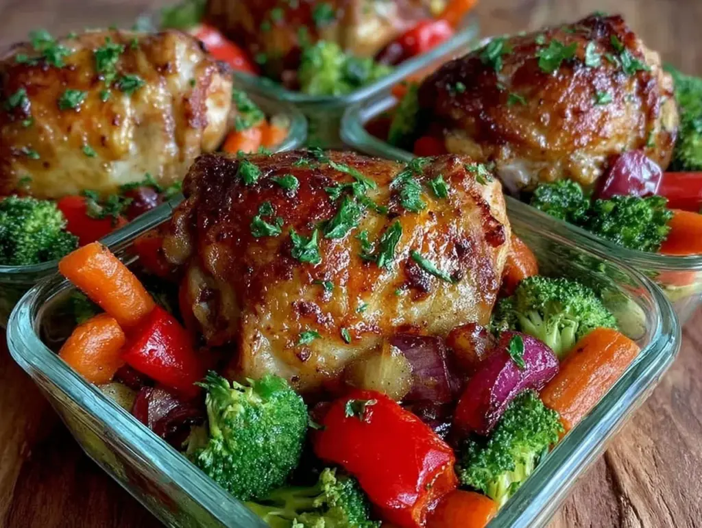 crispy sheet pan chicken and veggie meal prep box - featured image