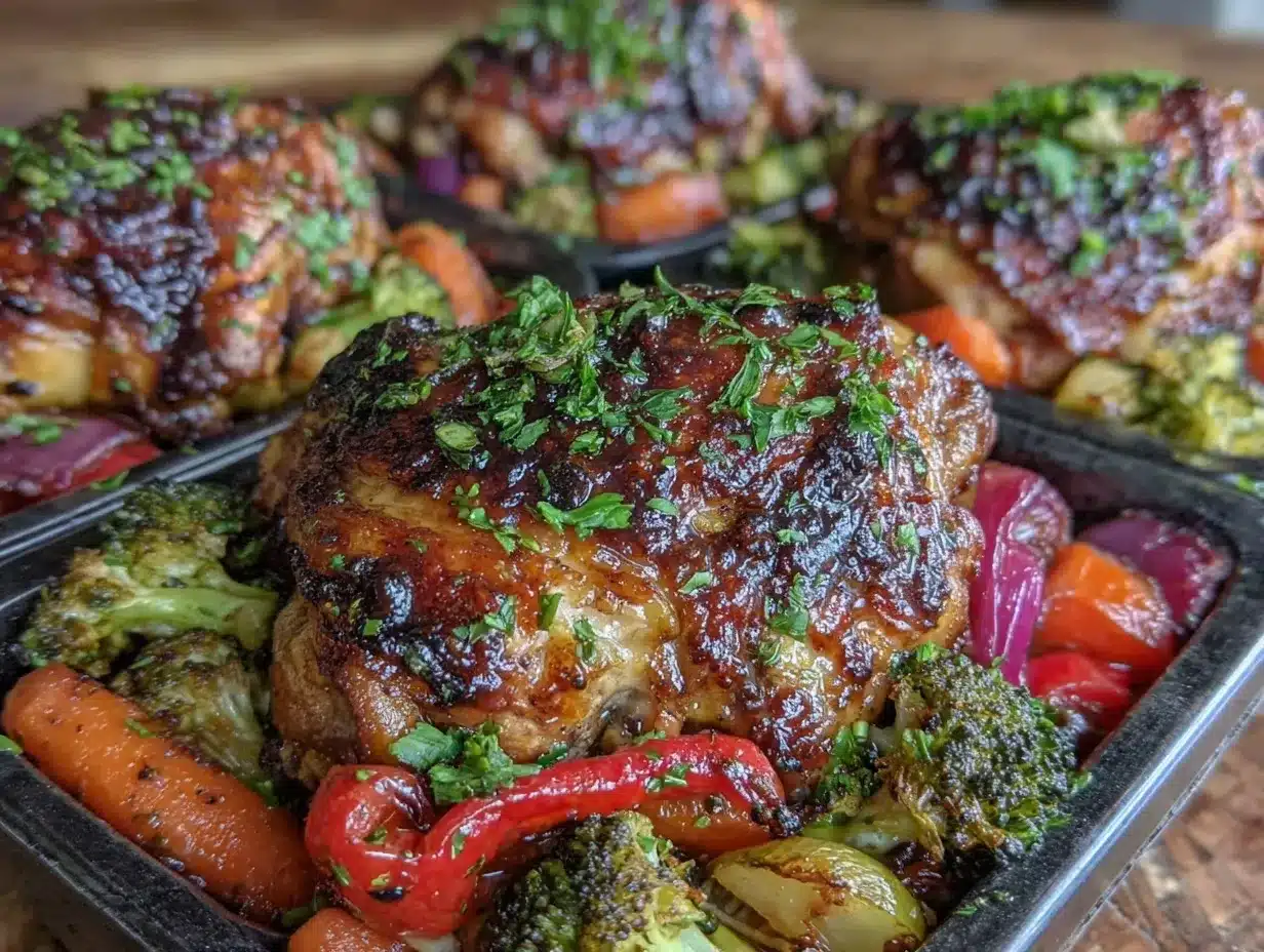 crispy sheet pan chicken and veggie meal prep box preparation steps