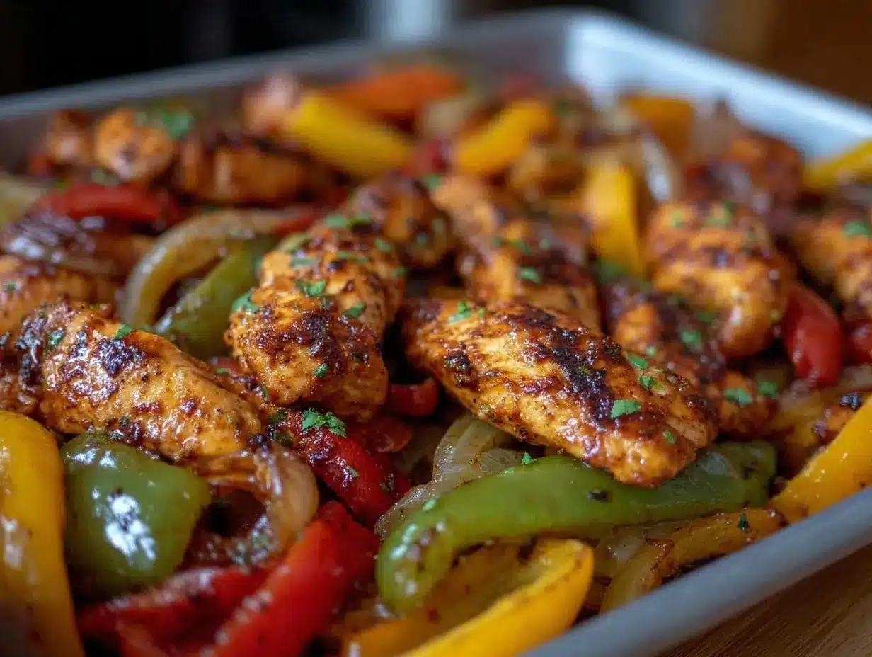 crispy sheet pan chicken fajitas preparation steps