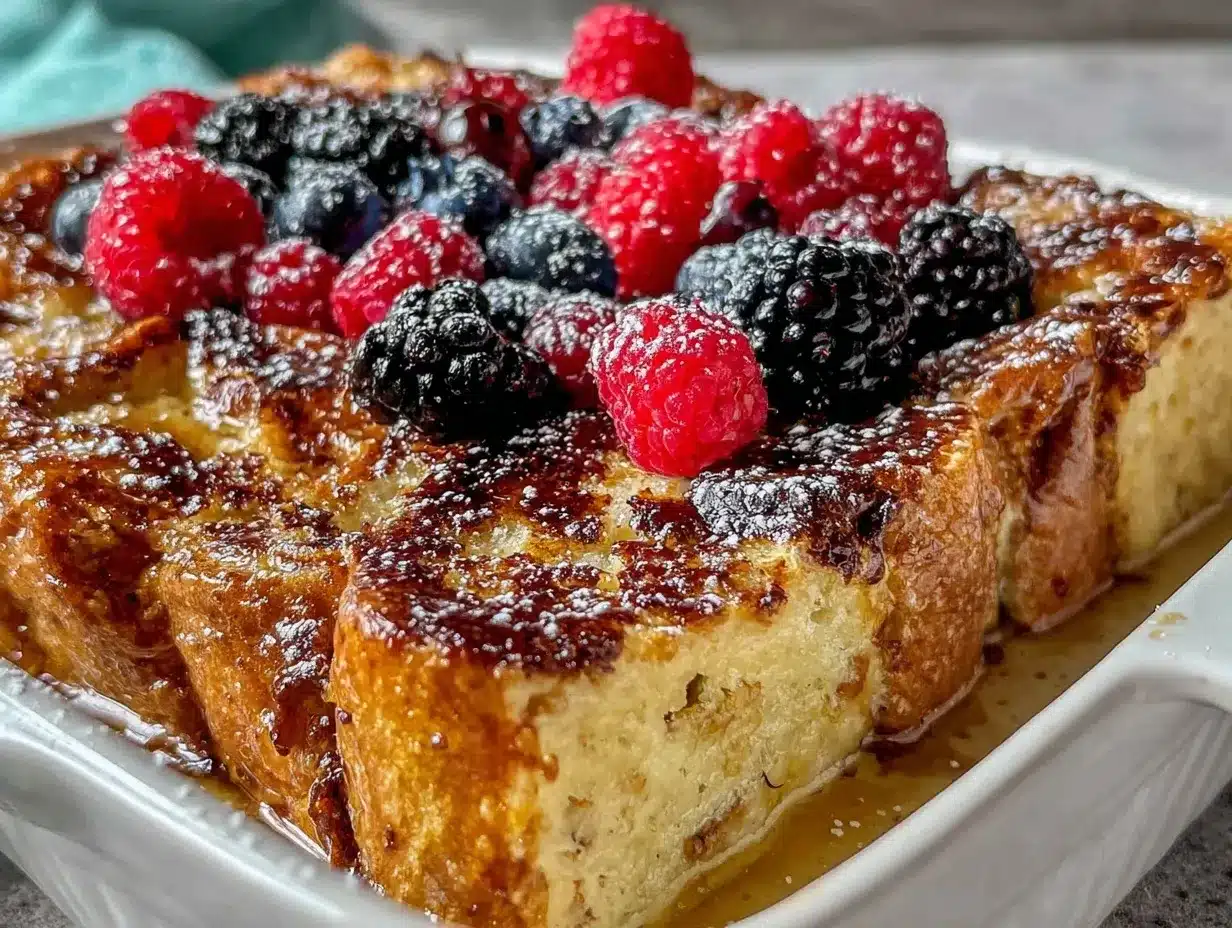 easy baked french toast casserole with berries preparation steps