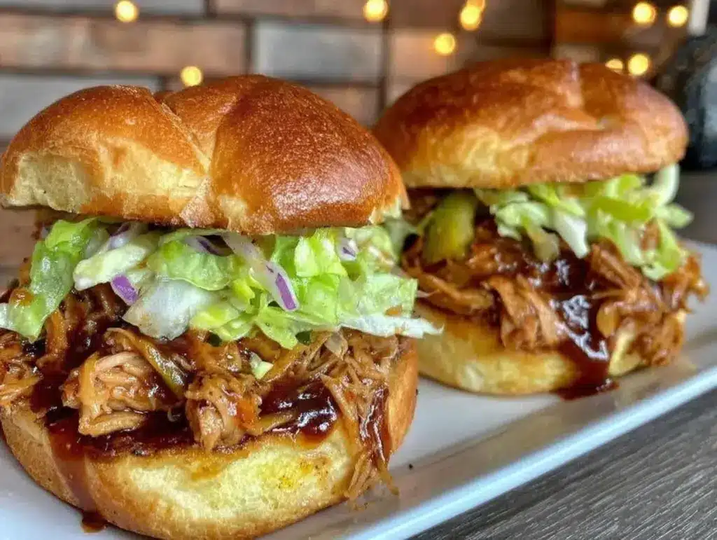 easy crockpot bbq pulled chicken sandwiches - featured image
