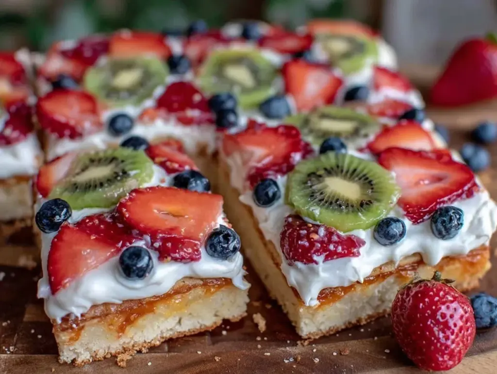 easy fruit pizza sugar cookie bars - featured image