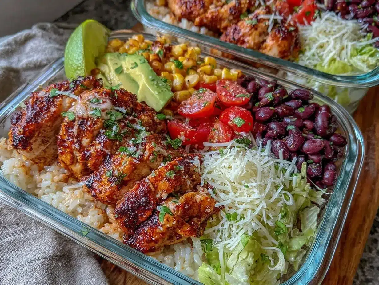 easy high-protein chicken burrito bowl meal prep preparation steps