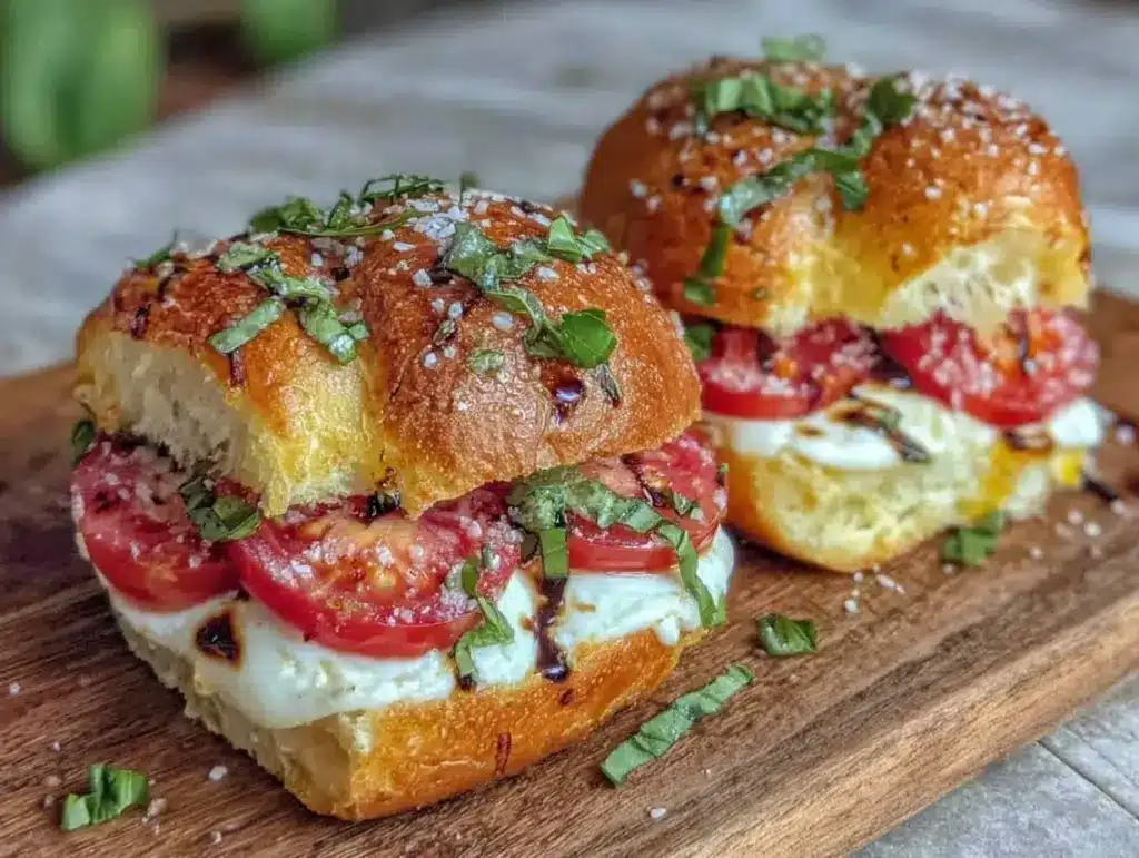 easy mini caprese sandwiches on ciabatta - featured image
