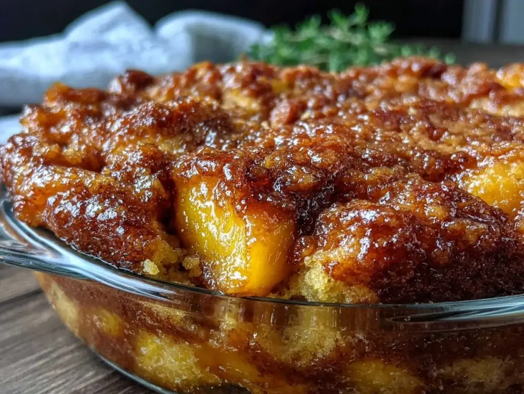 easy peach cobbler dump cake - featured image