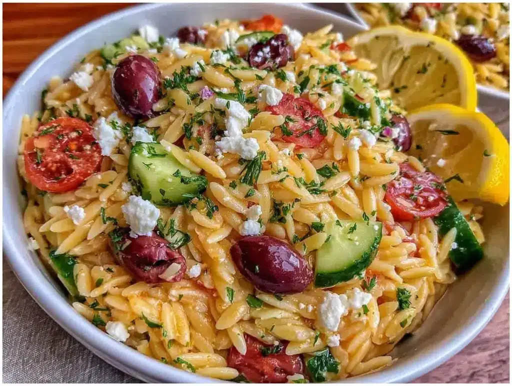 fresh greek orzo salad - featured image
