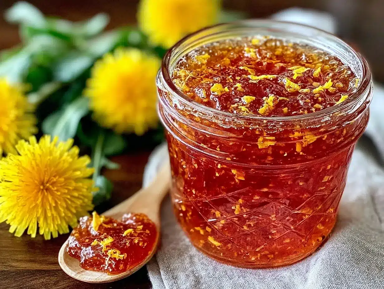 fresh homemade dandelion jelly preparation steps