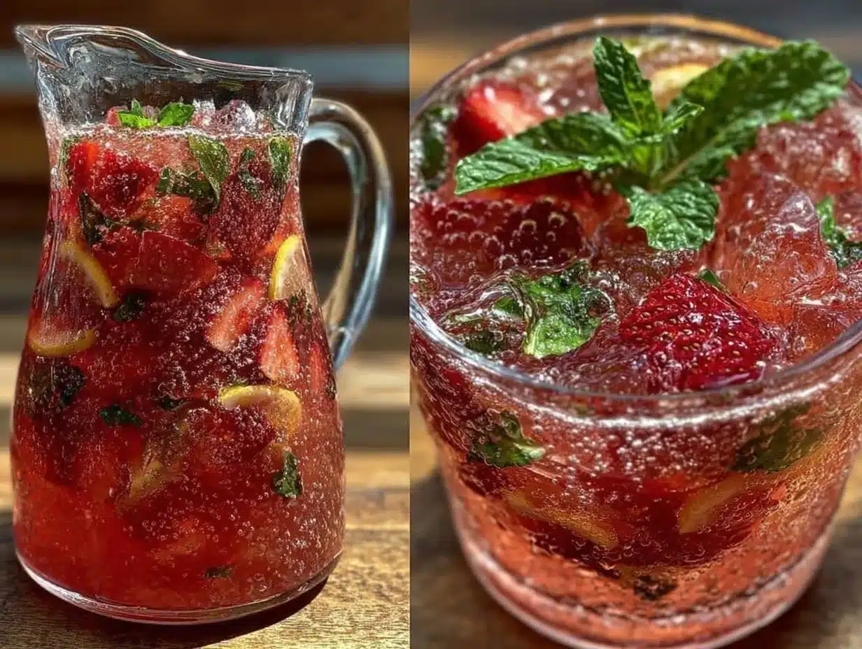 fresh homemade strawberry lemonade with mint preparation steps