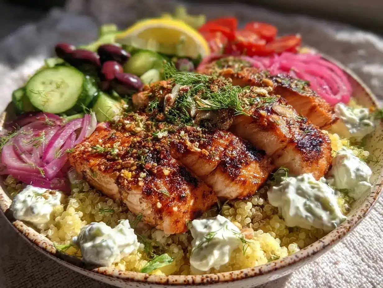 fresh mediterranean salmon bowl preparation steps