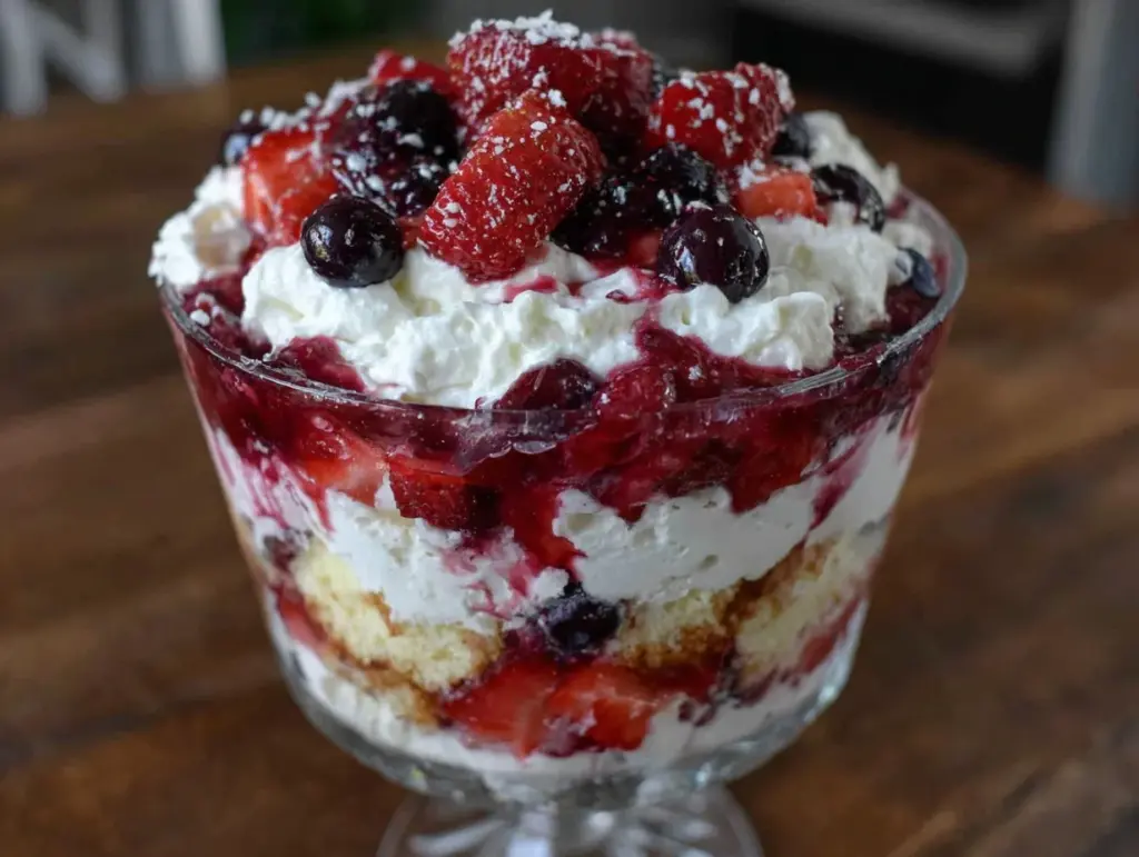 fresh red white and blue berry trifle - featured image