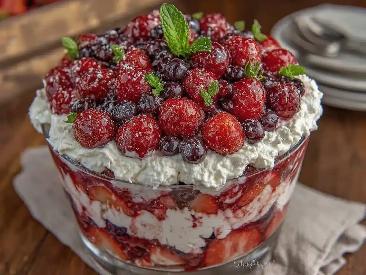 fresh red white and blue berry trifle preparation steps