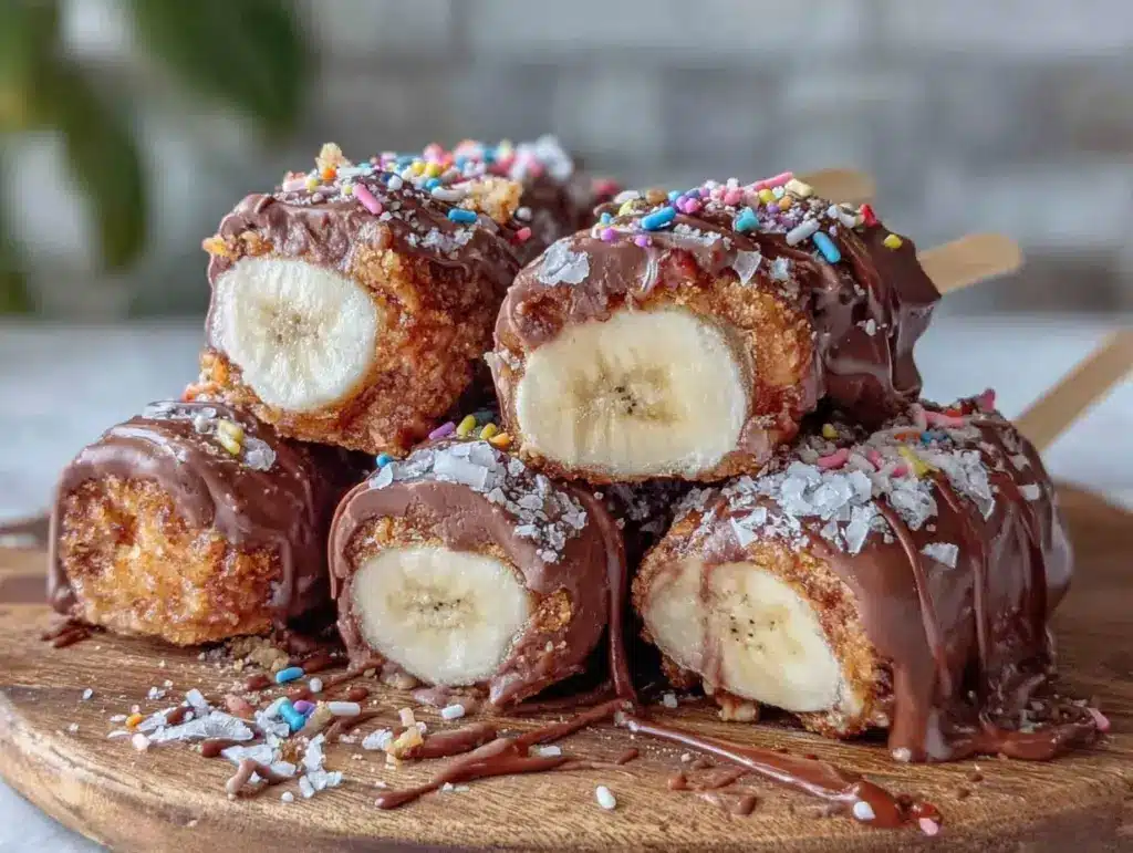 frozen banana split bites on a stick - featured image