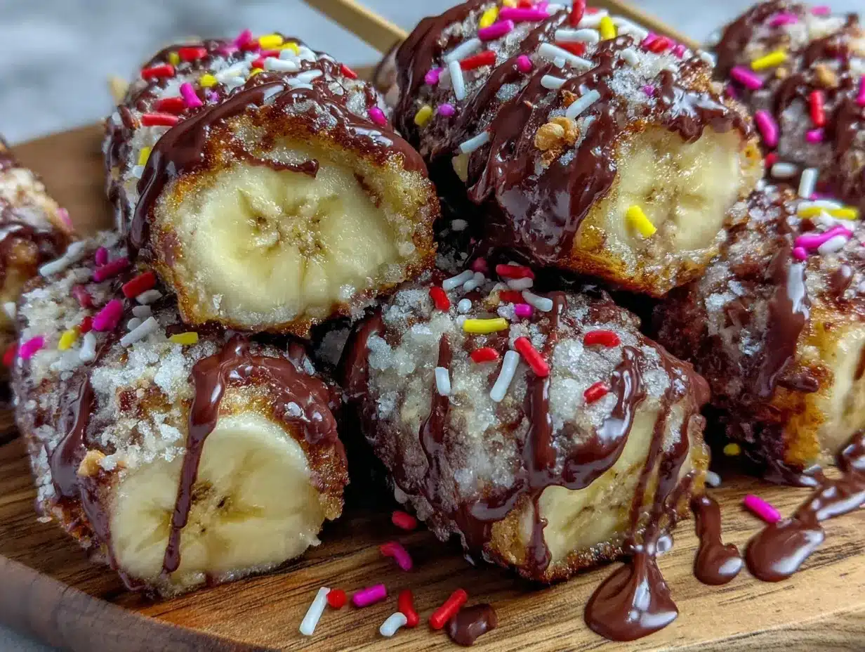 frozen banana split bites on a stick preparation steps