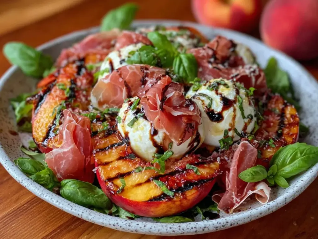 grilled peach and burrata salad - featured image