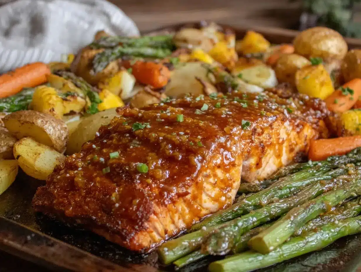 honey mustard salmon sheet pan dinner preparation steps