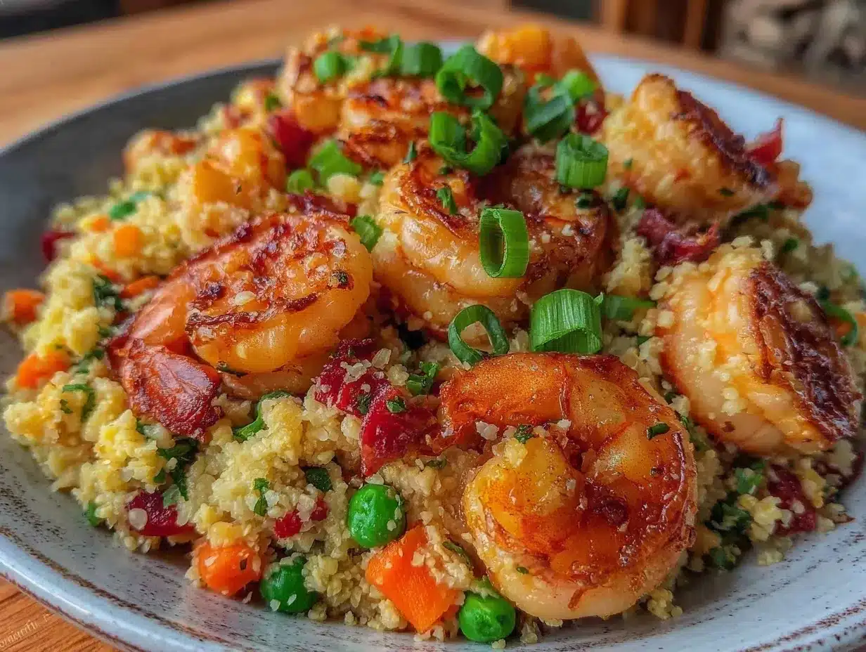 low-carb cauliflower fried rice with shrimp preparation steps
