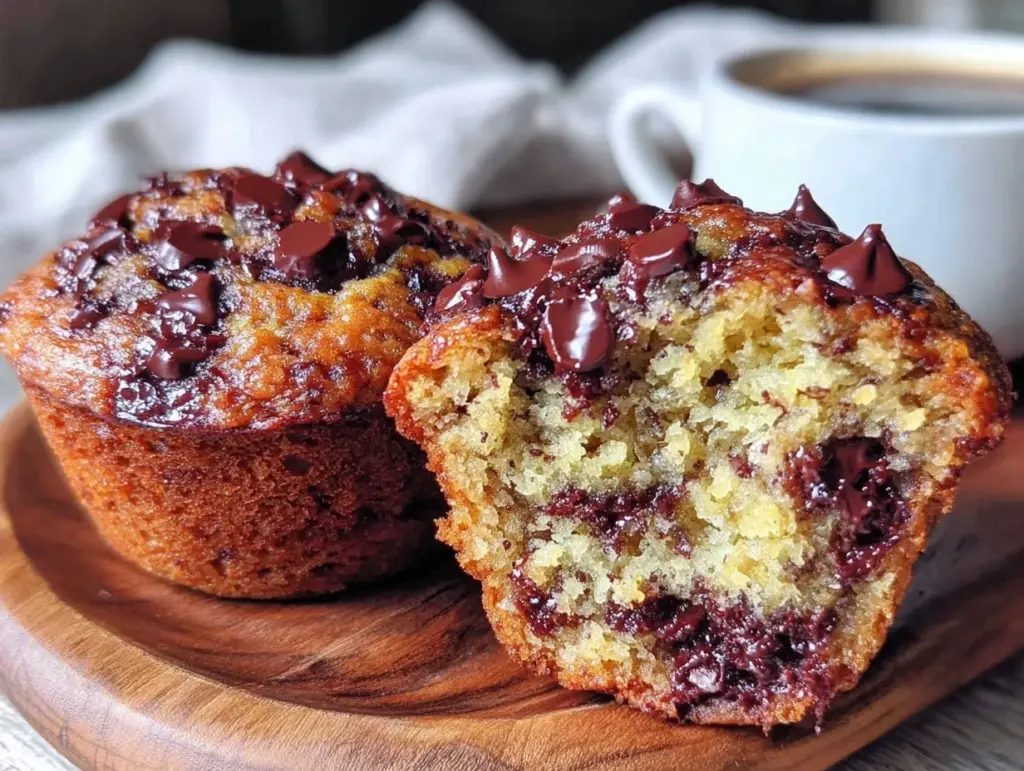 moist chocolate chip banana bread muffins - featured image
