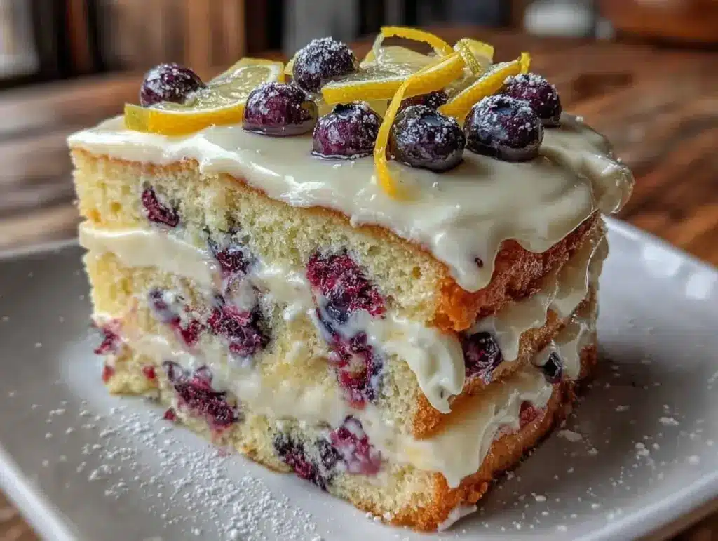 moist lemon blueberry layer cake - featured image