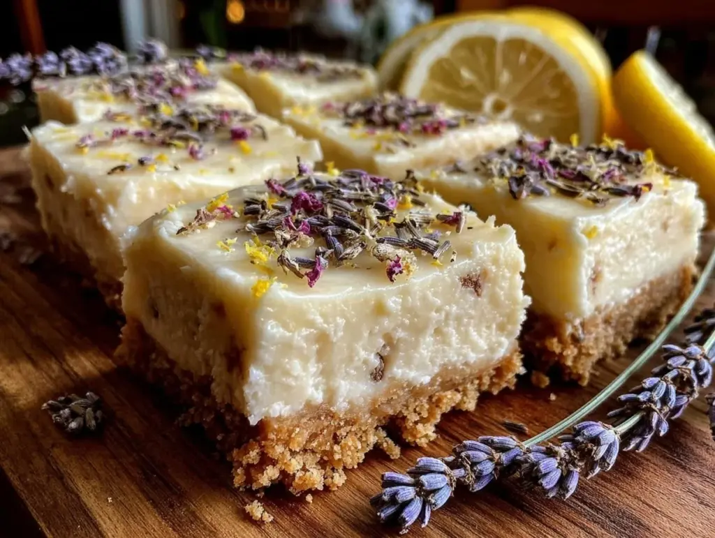 no-bake lavender lemon cheesecake bars - featured image