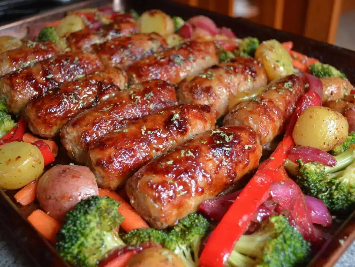 one-pan sausage and vegetable sheet pan dinner preparation steps