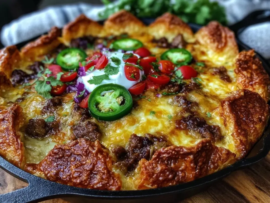 one skillet ground beef taco pie - featured image