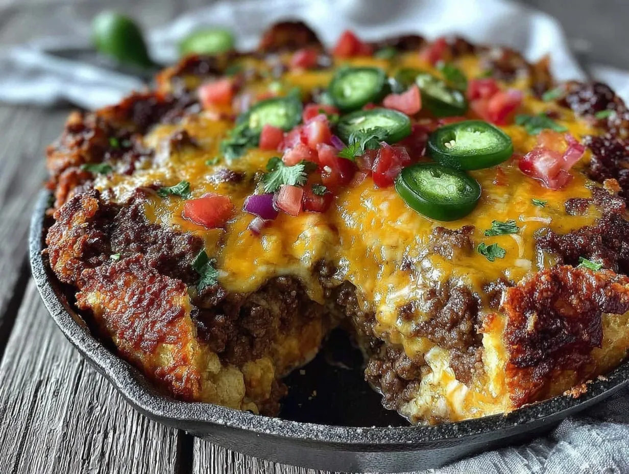 one skillet ground beef taco pie preparation steps