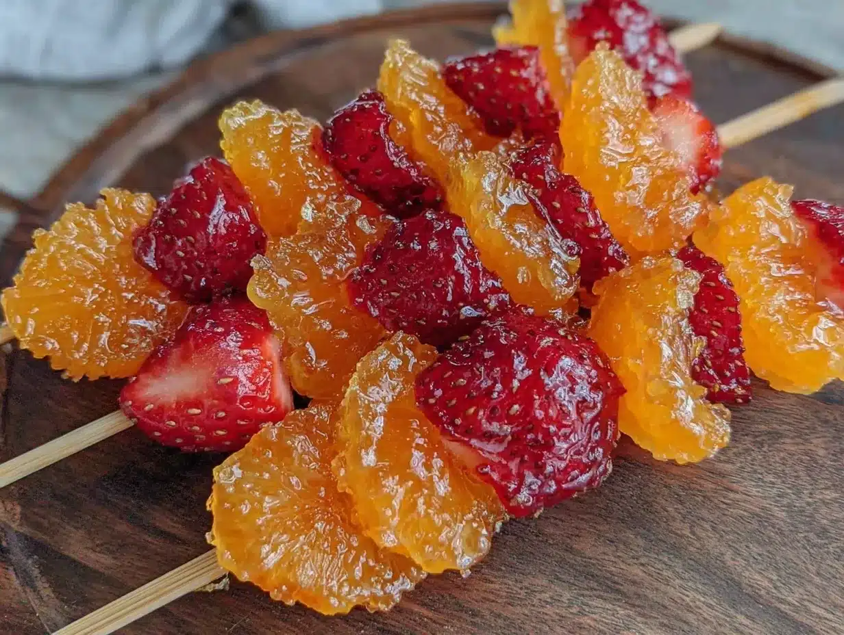 orange slice gummy fruit kabobs preparation steps