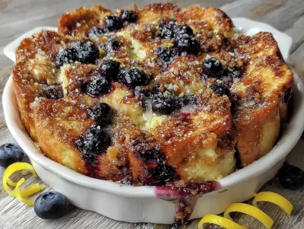 overnight lemon blueberry french toast casserole - featured image