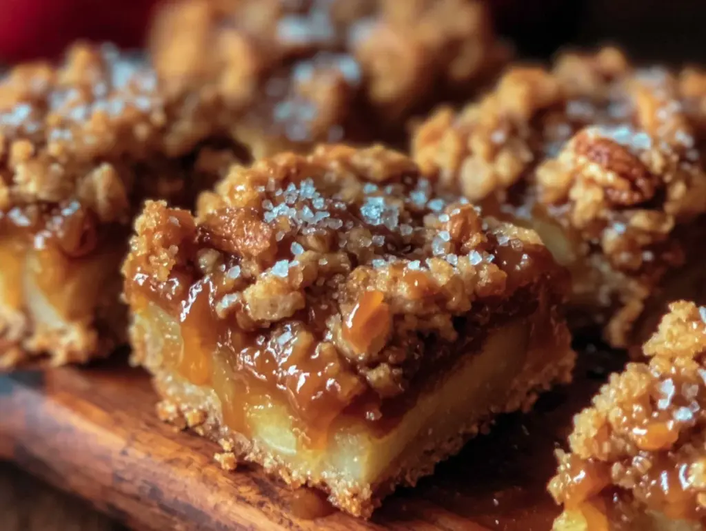salted caramel apple crumble bars - featured image