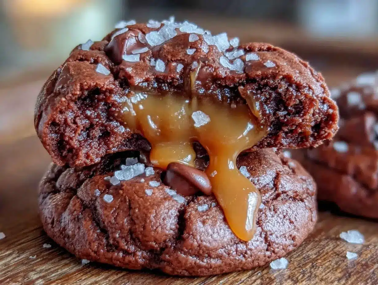 salted caramel stuffed chocolate cookies preparation steps