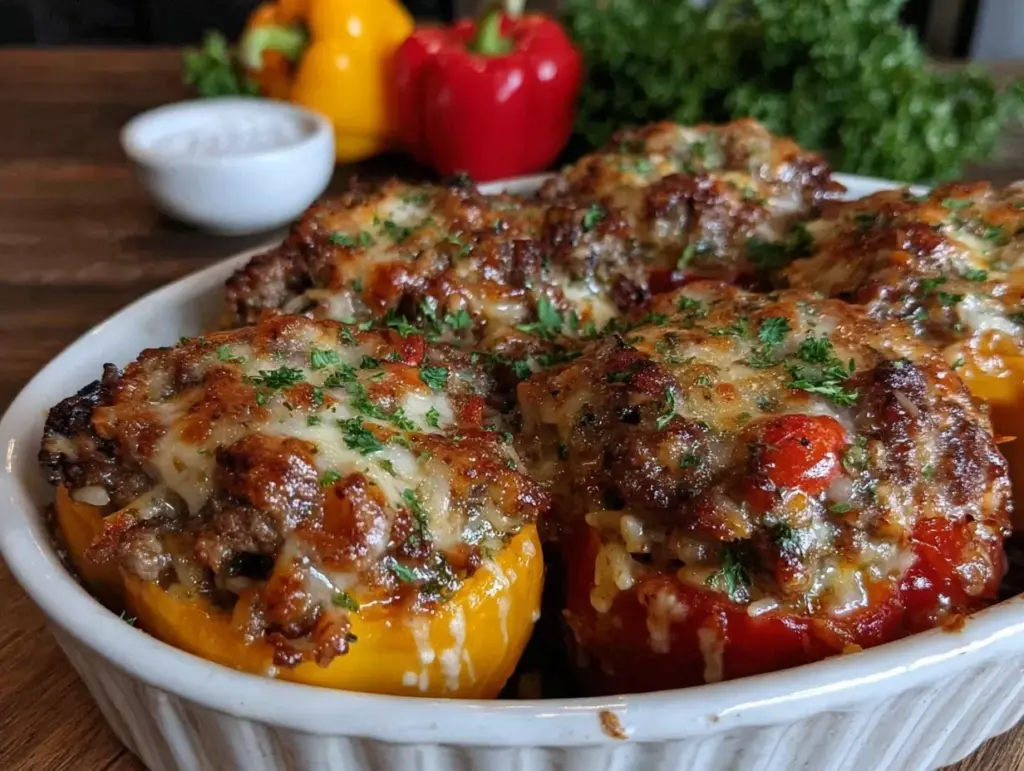 stuffed bell peppers with ground beef and rice - featured image