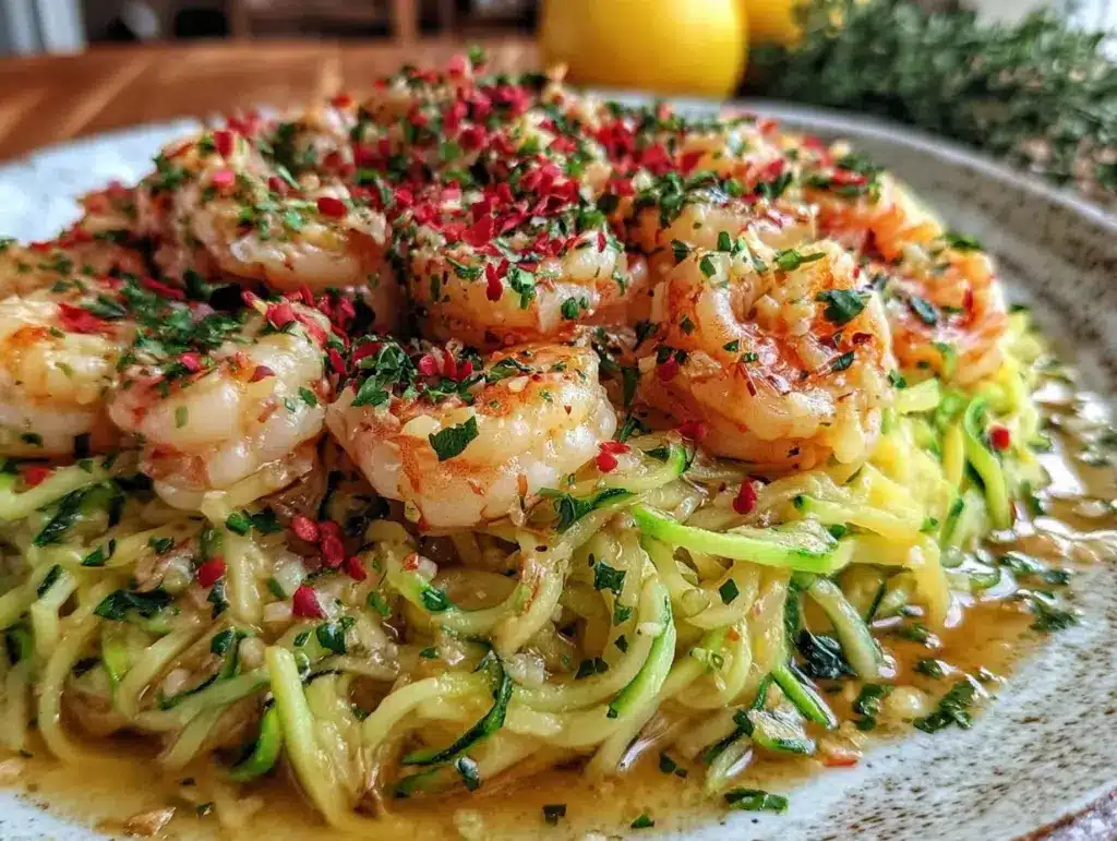 zucchini noodle shrimp scampi - featured image
