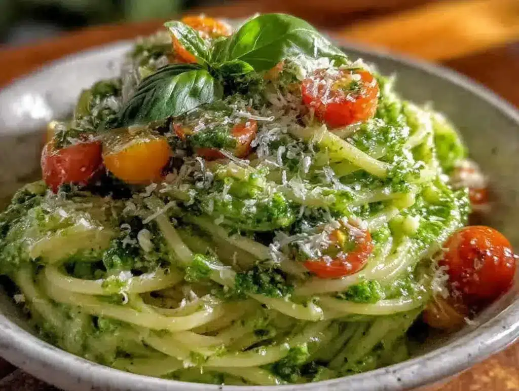 5 ingredient pesto pasta - featured image