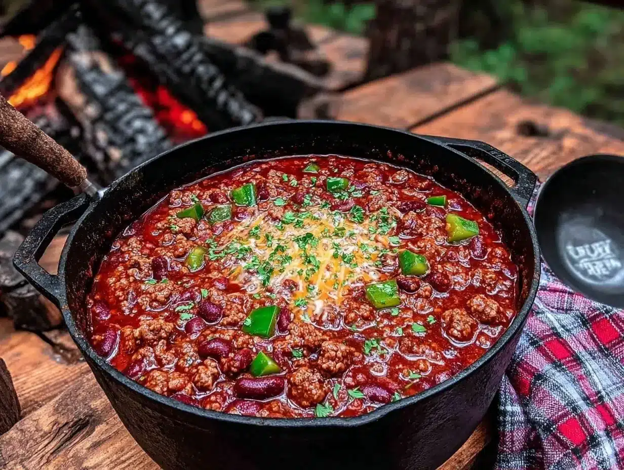 Dutch oven chili for campfire preparation steps