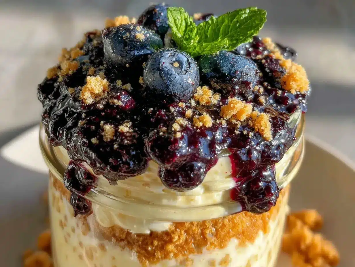 blueberry cheesecake overnight oats preparation steps