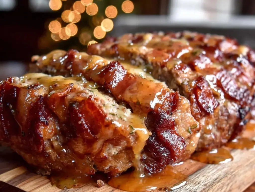 brown sugar bacon-wrapped meatloaf - featured image