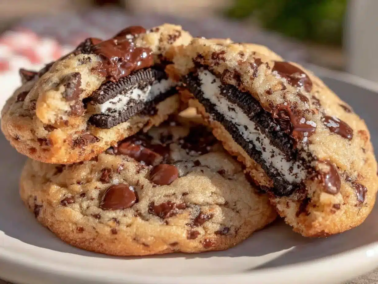 chocolate chip cookie stuffed oreo treats preparation steps